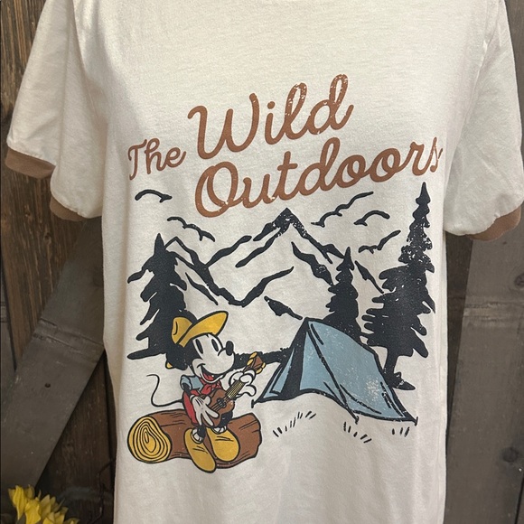 Disney x Her Universe Cream & Tan Mickey Mouse Wild Outdoors Graphic Tee Shirt - Picture 3 of 7